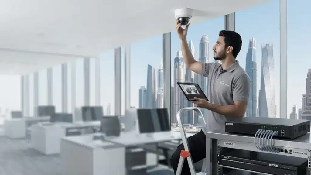 IP camera, NVR and DVR setup for a Dubai Marina tower office