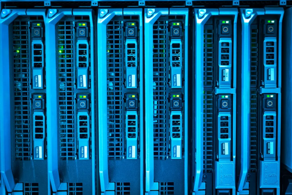 Organised server rack in a small Dubai office showing structured cabling and equipment
