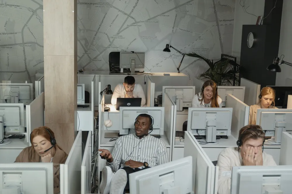 Office staff working productively on computers after secure network setup in Discovery Gardens