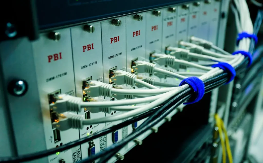Fortinet FortiGate firewall installed in a Dubai Investment Park office network rack