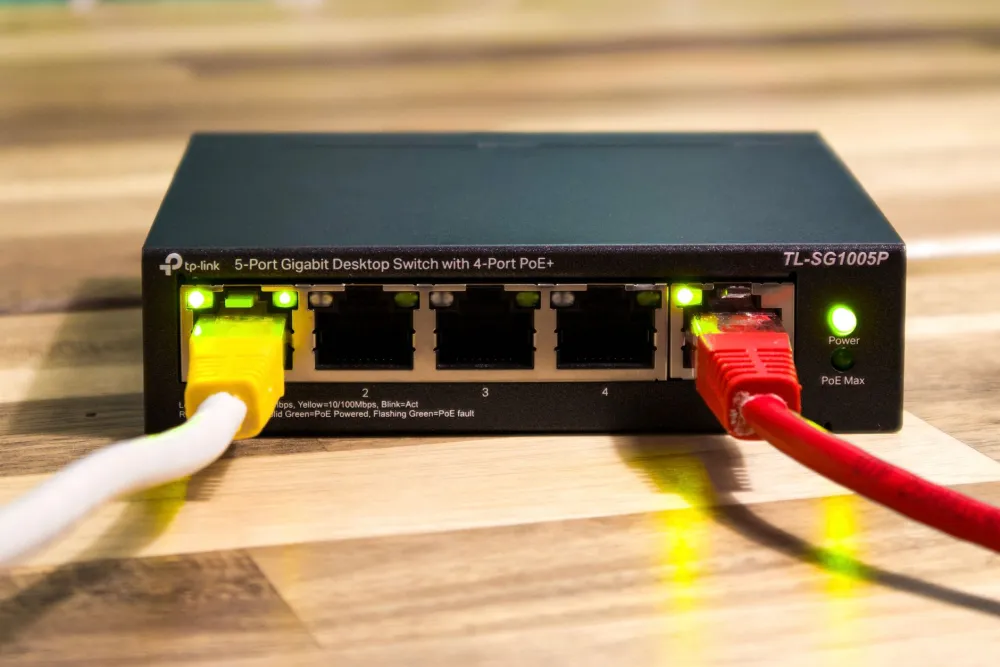 Structured network cabling and switch setup in a modern Dubai office