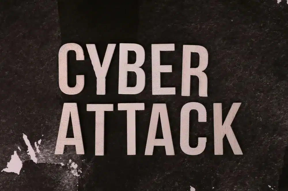 Ransomware warning on a business laptop screen highlighting cybersecurity risks